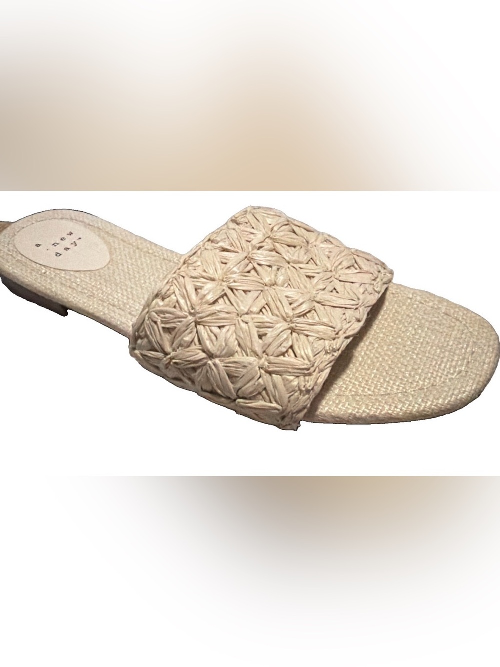 💜a.new day Women's Ariella  memory foam Woven Slide Sandals white Size:8.5 NWOT